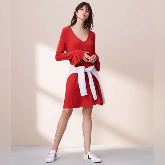 "LOU & GREY" BRICK LONG BELL SLEEVE SHIFT SWING TRAPEZE LOUNGE DRESS SIZE: M - Picture 1 of 9